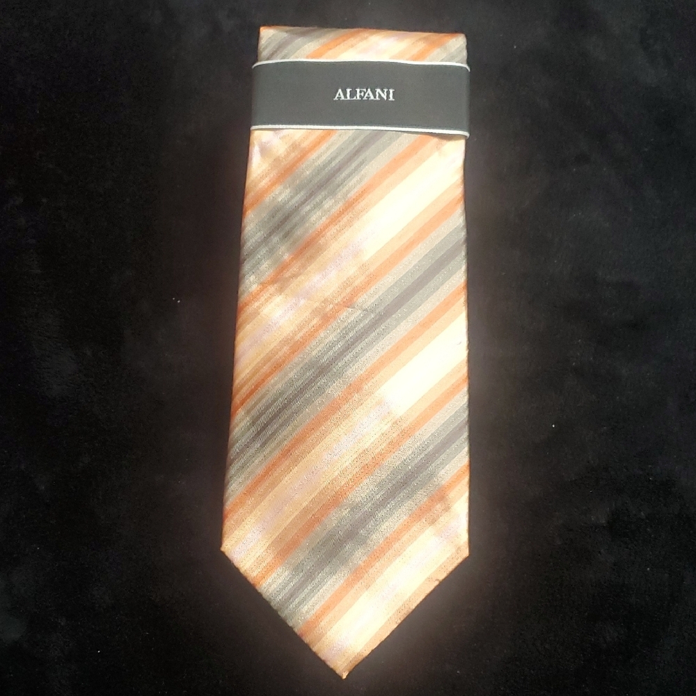 Alfani Men's Orange and Gray Striped Tie